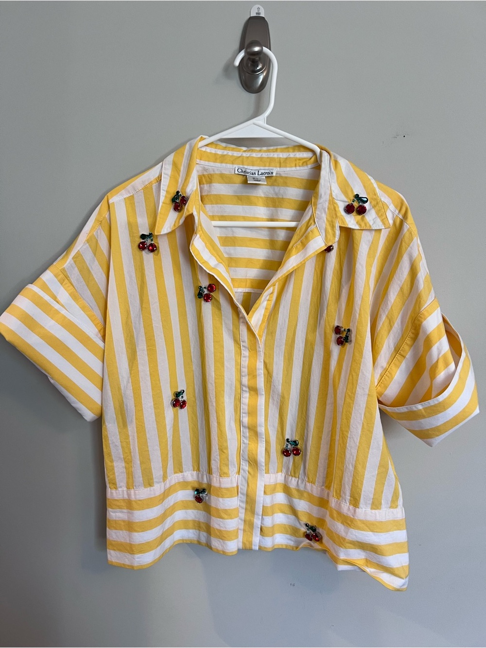 Christian Lacroix Women’s Striped Embroidered Cherry Button-Up Top